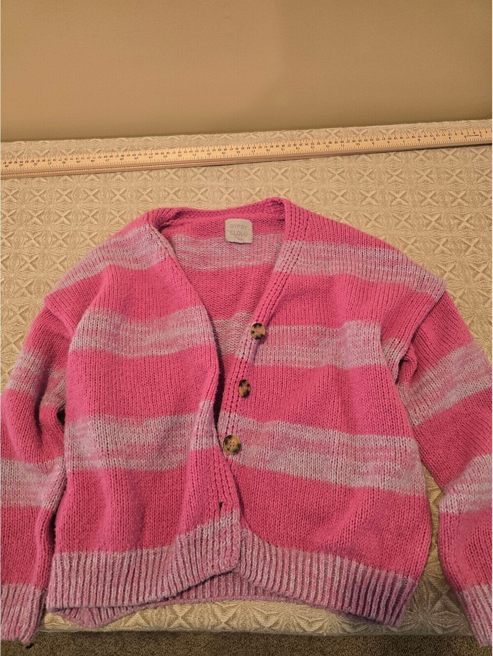 Gypsy Cloud Pink and Light Purple Striped Knit Cardigan Sweater Size S
